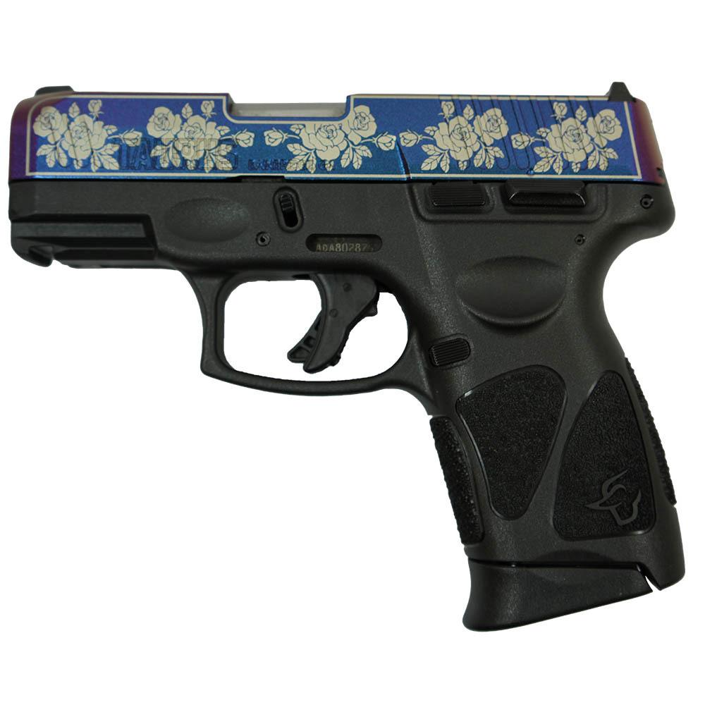 Taurus G3C "Guns & Roses Engraved Mongoose Purple" Handgun 9mm Luger 12rd Magazines(2) 3.26'' Barrel Picture of Taurus International Inc. G3C 9MM BK/BK 3.26 '' 2x12-GUNS & ROSES ENGR SLIDE MONGOOSE PURPLE
