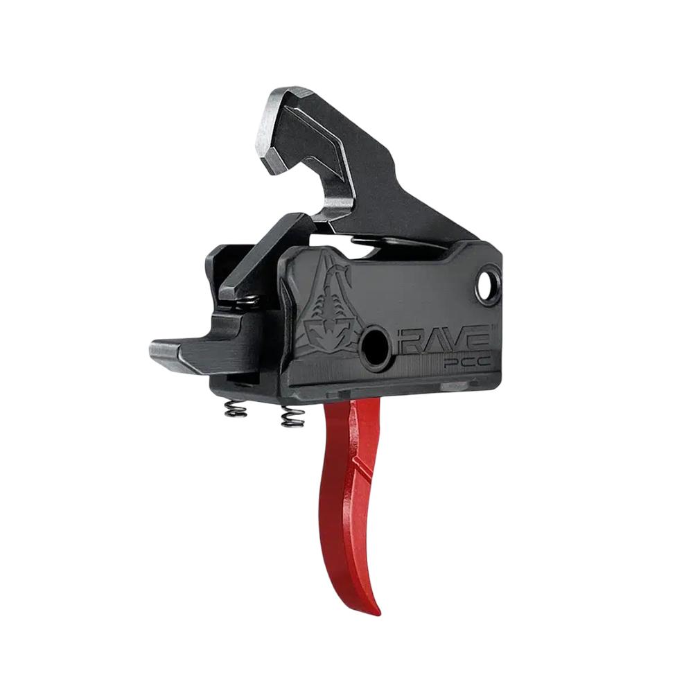 Rise Armament Rave PCC Single Stage Rifle Trigger 3.5 lb Curved Red Picture of Rise Armament Rise Rave PCC AR Trigger Red with Anti-Walk Pins