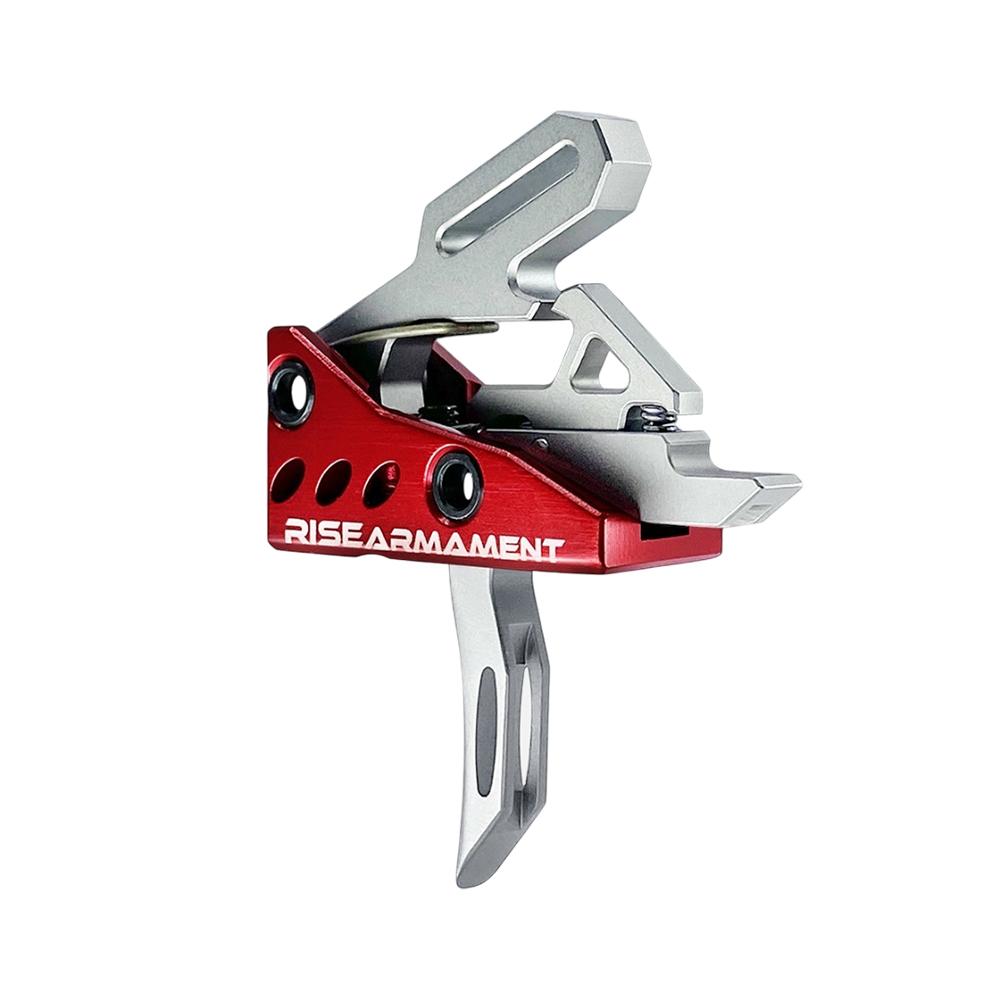 Rise Armament RA-535 Advanced Performance Single Stage AR Rifle Trigger 3.5 lb Curved Silver Picture of Rise Armament Rise Rev 535 APT Gen 2 AR Trgr Slvr Bs Red Crvd and Flat Intrchngble Blds