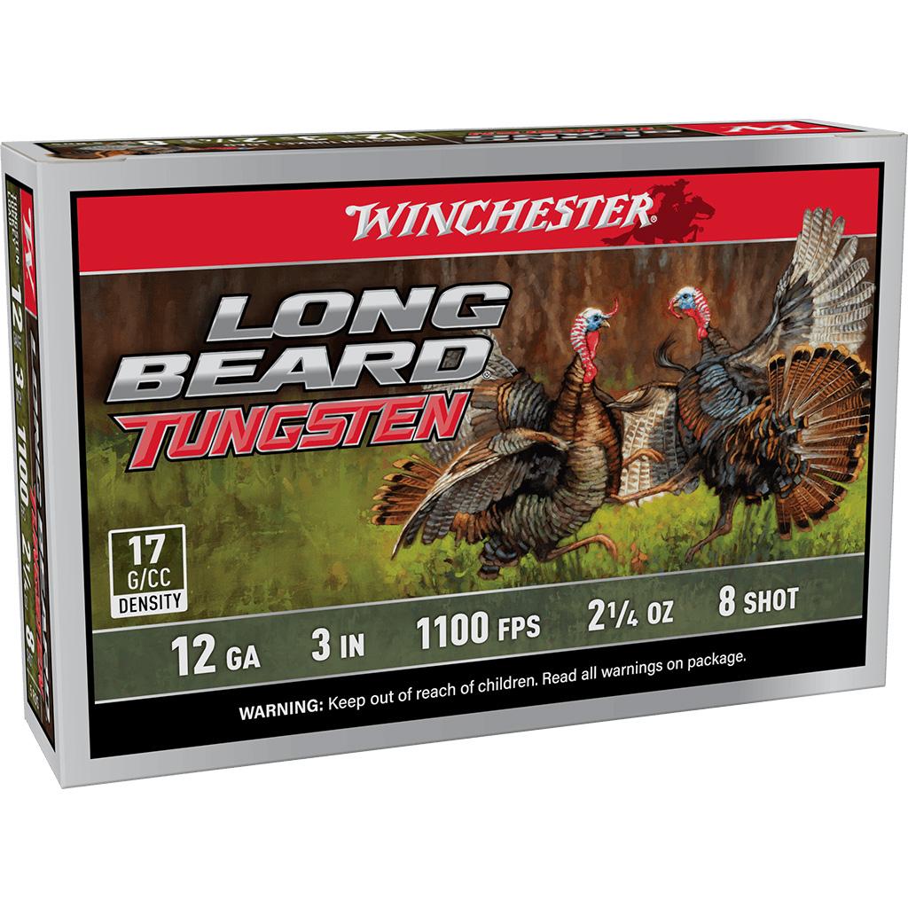Winchester Long Beard Tungsten Shotshell 12ga 3" 2-1/4oz 1100 fps #8 5/ct Picture of Winchester Ammunition WINCHESTER LONG BEARD TUNGSTEN 12 GA 3'' #8 TS17 2-1/4 OZ 5/RDS