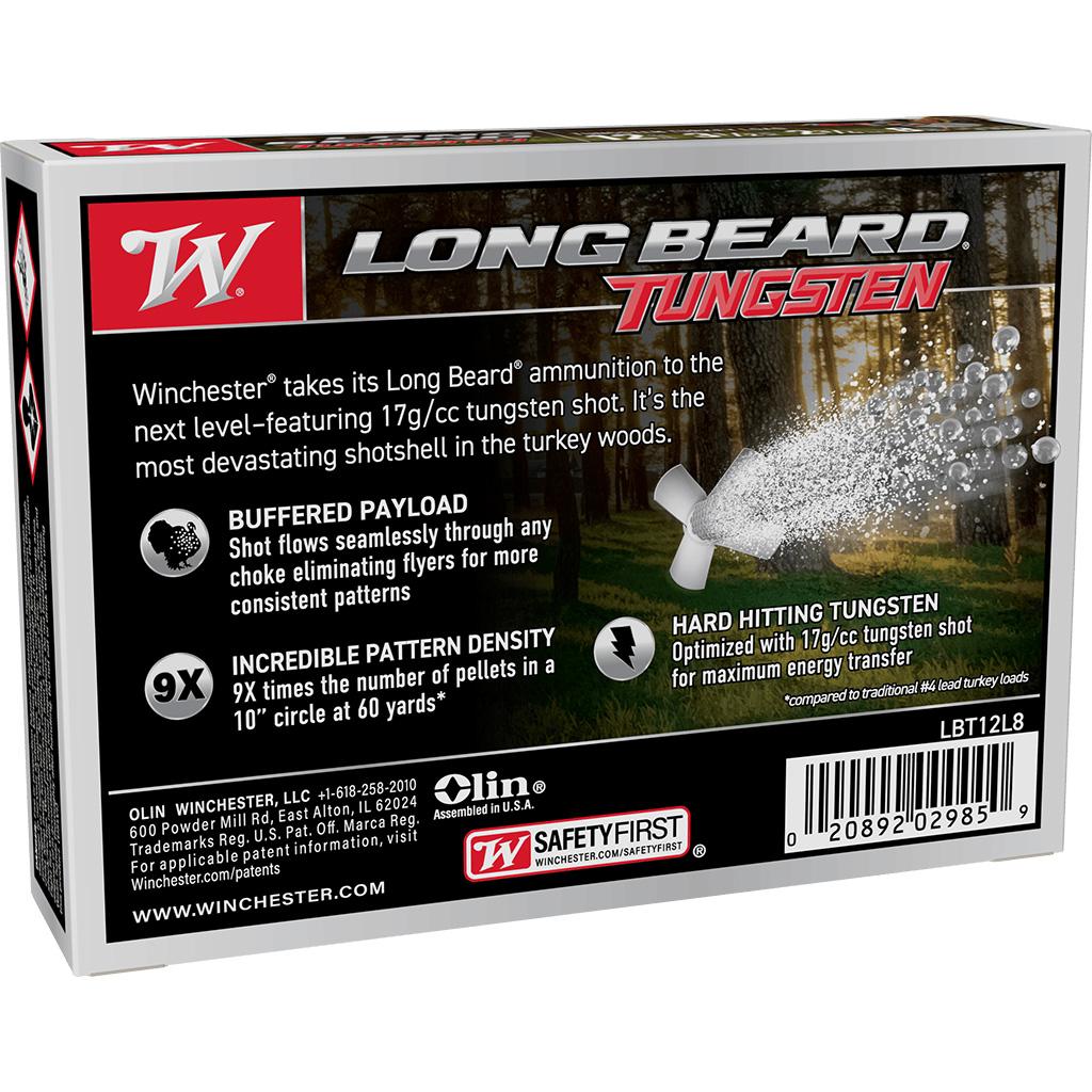 Winchester Long Beard Tungsten Shotshell 12ga 3.5" 2-3/4oz 1100 fps #8 5/ct Picture of Winchester Ammunition WINCHESTER LONG BEARD TUNGSTEN 12 GA 3.5'' #8 TS17 2-3/4 OZ 5/RDS