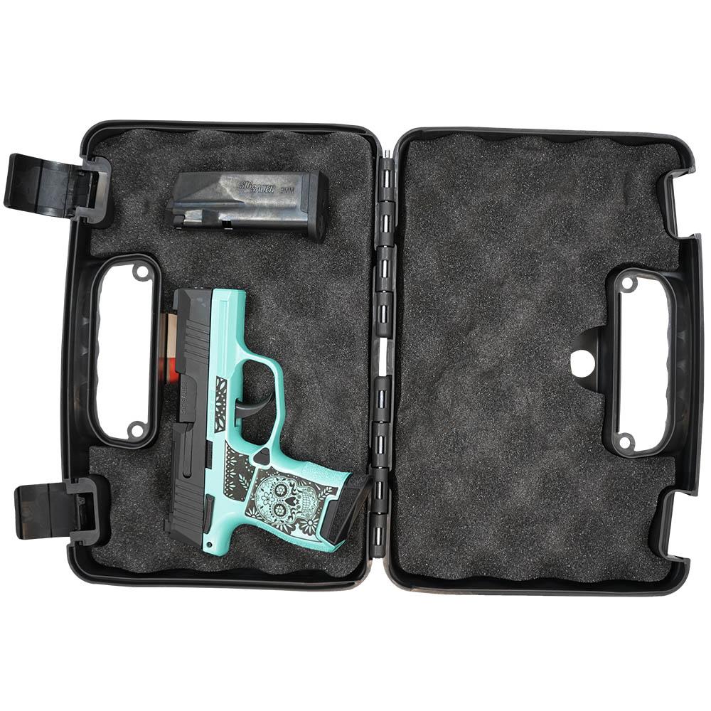 Sig Sauer "Sugar Skull Robin's Egg Blue Glitter" P365 Optic Ready Handgun 9mm Luger 10rd Magazines(2) 3.1" Barrel X-RAY 3 Sights Manual Safety Picture of Sig Sauer P365 9MM 3.1 BLK STRIKR XRAY3 OR 2 MAG MAN SAFETY-SUGAR SKULL ROBINS EGG B
