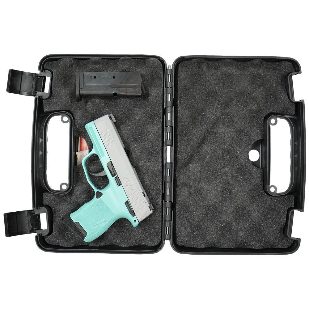 Sig Sauer "Silver Slide/Robin's Egg Blue Frame" P365 Optic Ready Handgun 9mm Luger 10rd Magazines(2) 3.1" Barrel X-RAY 3 Sights Manual Safety Picture of Sig Sauer P365 9MM 3.1IN BLK STRIKR XRAY3 OR 2 MAGS MANUAL SAFETY-ROBINS EGG BLUE