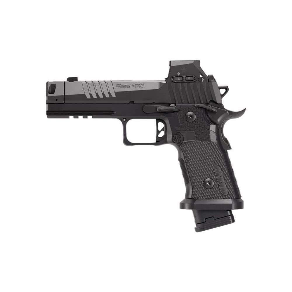 Sig Sauer P211-GTO Blackout Handgun 9mm Luger 21(2)&23(1)rd Magazines 4.4" Compensated Barrel with RomeoX SAO Picture of Sig Sauer SIG P211 9MM 4.4IN BLK 2-21RD & 1-23RD MAG SIG-LOC PRO COMP BLACKOUT