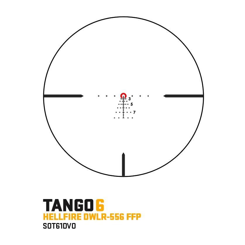 Sig Sauer Tango6T Rifle Scope 1-6x24mm 30mm FFP DWLR-556 Illum. FDE with DVO Factory Installed Alpha4 Mount / ARD & Flip-Back Caps Picture of Sig Sauer TANGO6T 1-6x24MM DVO FACTORY INSTALLED ALPHA4 MOUNT ARD AND FLIP-BACK CAPS