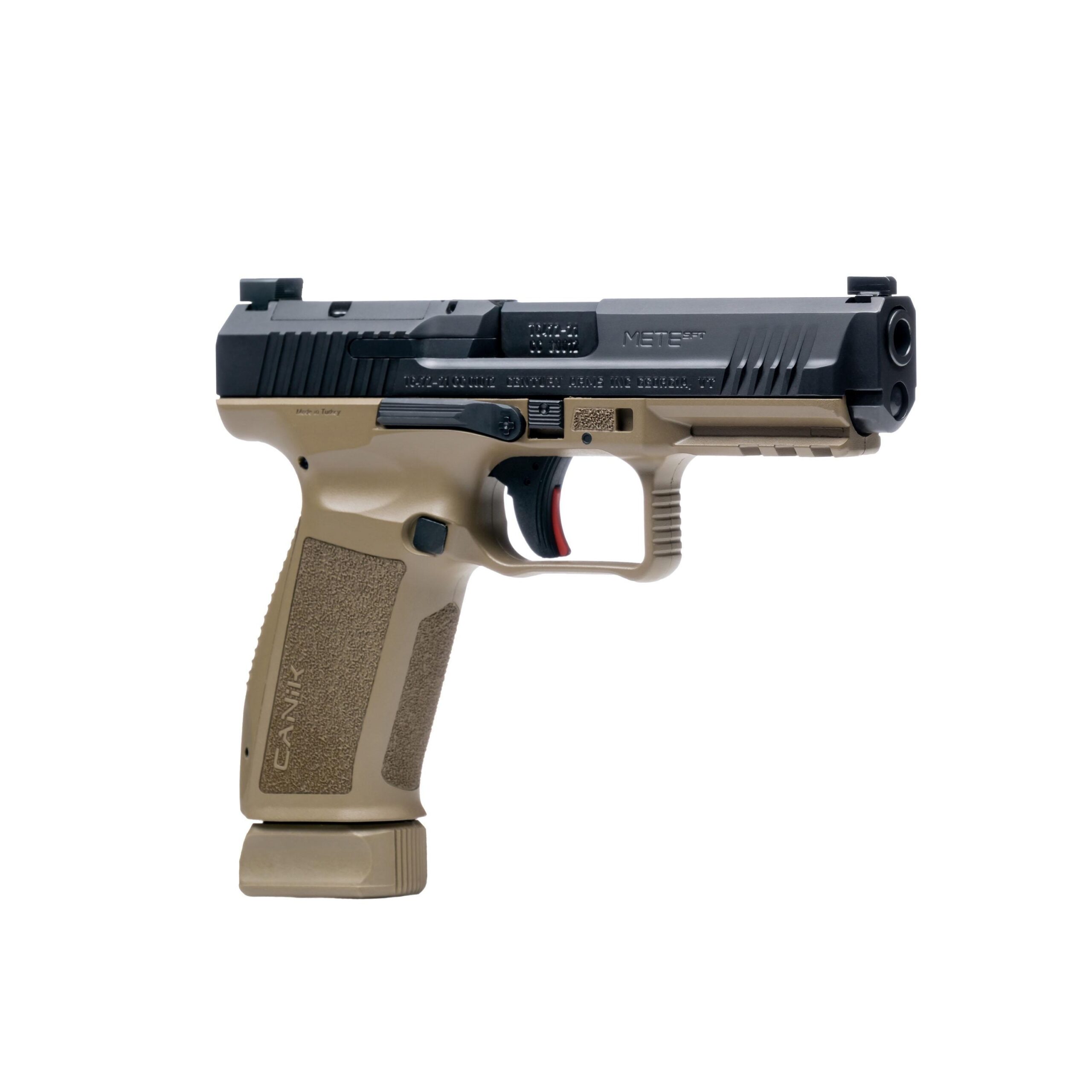 Century Arms Canik METE SFT Handgun 9mm Luger 20rd Magazine 4.46" Barrel FDE Grip Picture of Century Arms Canik SFt Mete 9mm 5.2in Blk Slide FDE Frame 1-18rnd/1-20rnd mag