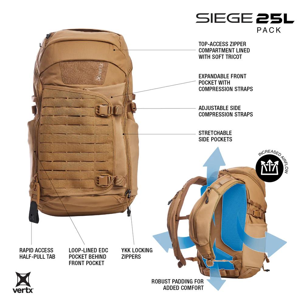 VertX Siege 25L Tactical Sling Wolf Grey Picture of Fechheimer-Vertx VERTX SIEGE 25L PACK WOLF GRN