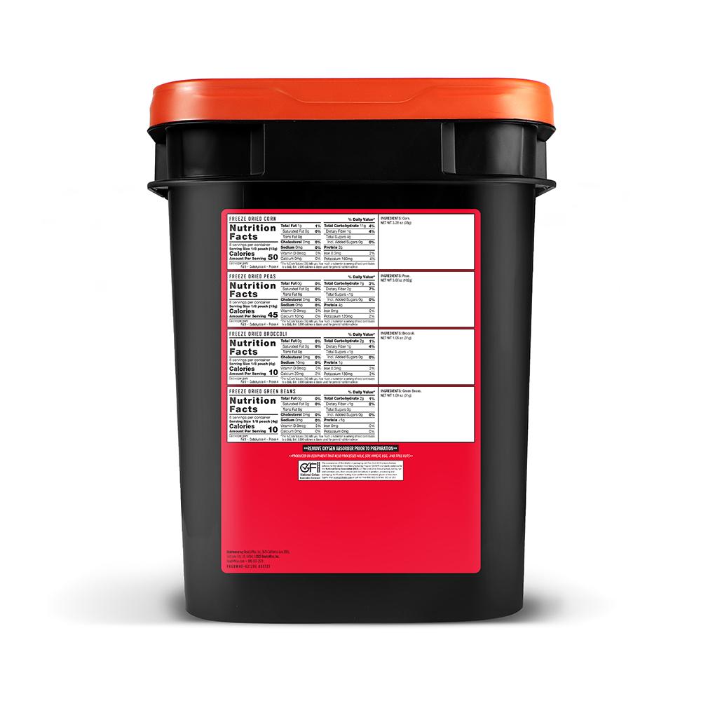 Readywise Freeze Dried Vegetable Bucket 120 Servings Picture of ReadyWise Company 120 Serving Freeze Dried Vegetable and Gourmet Flavored Sauces