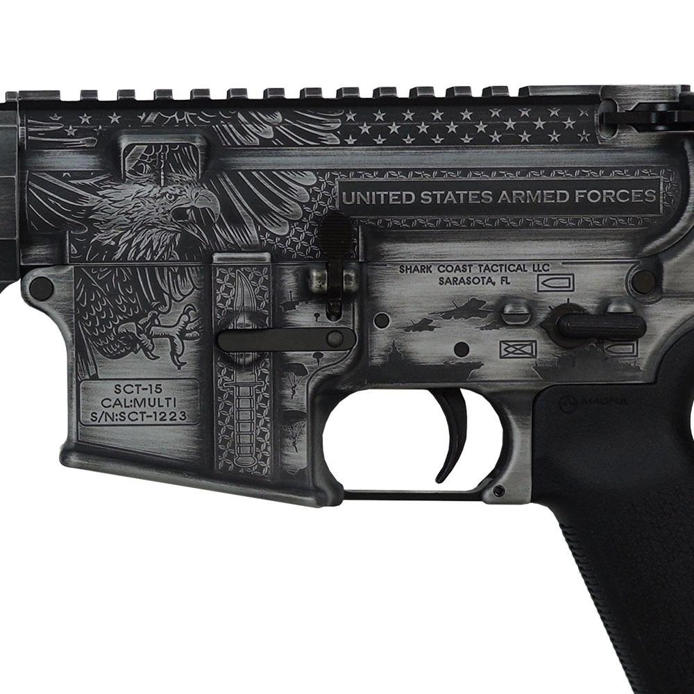 Shark Coast Tactical "Armed Forces Grey" AR-15 Rifle 5.56mm 30rd Magazine 16" Barrel 15" MLOK Handguard Picture of Shark Coast Tactical Armed Forces AR Military Grey AR 556