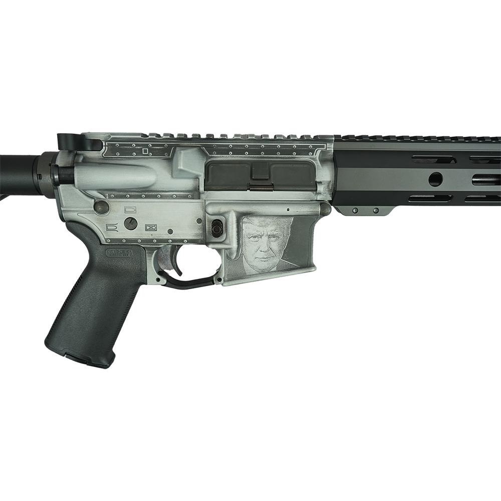 Shark Coast Trump 2.0 AR-15 Rifle w/SCC Lower 5.56 30rd Magazine 16" Barrel Distressed Silver Black Picture of Shark Coast Tactical Trump 2.0 AR