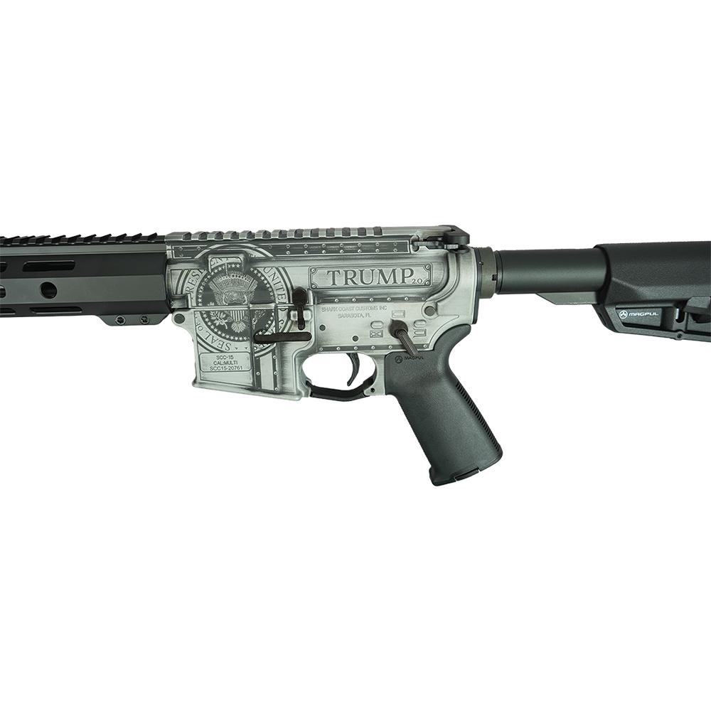 Shark Coast Trump 2.0 AR-15 Rifle w/SCC Lower 5.56 30rd Magazine 16" Barrel Distressed Silver Black Picture of Shark Coast Tactical Trump 2.0 AR