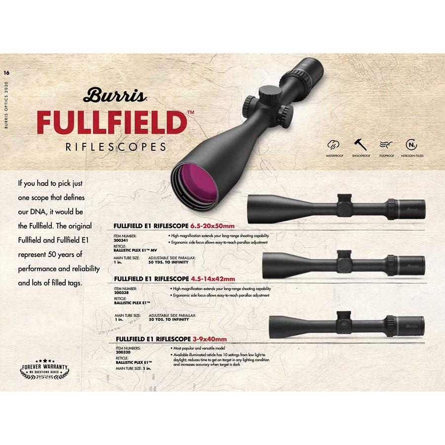 Burris Fullfield E1 Rifle Scope 3-9x40mm 1" SFP Ballistic Plex E1 Non Illum. Matte Black Picture of Burris Company Inc. FULLFIELD E1 3-9X40 BLPLEX