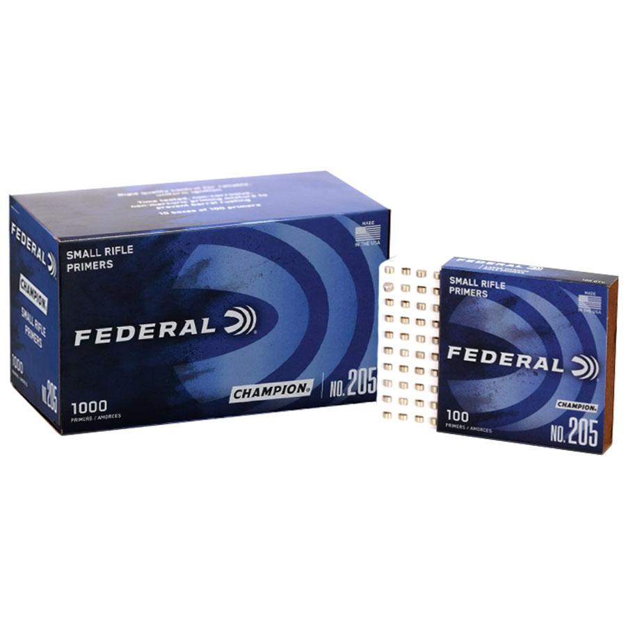 Federal Premium Champion Centerfire .205 Primers Small Rifle 1000/ct Picture of Federal Cartridge Co. FEDERAL CHAMPION CENTERFIRE SMALL RIFLE PRIMER 1000CT