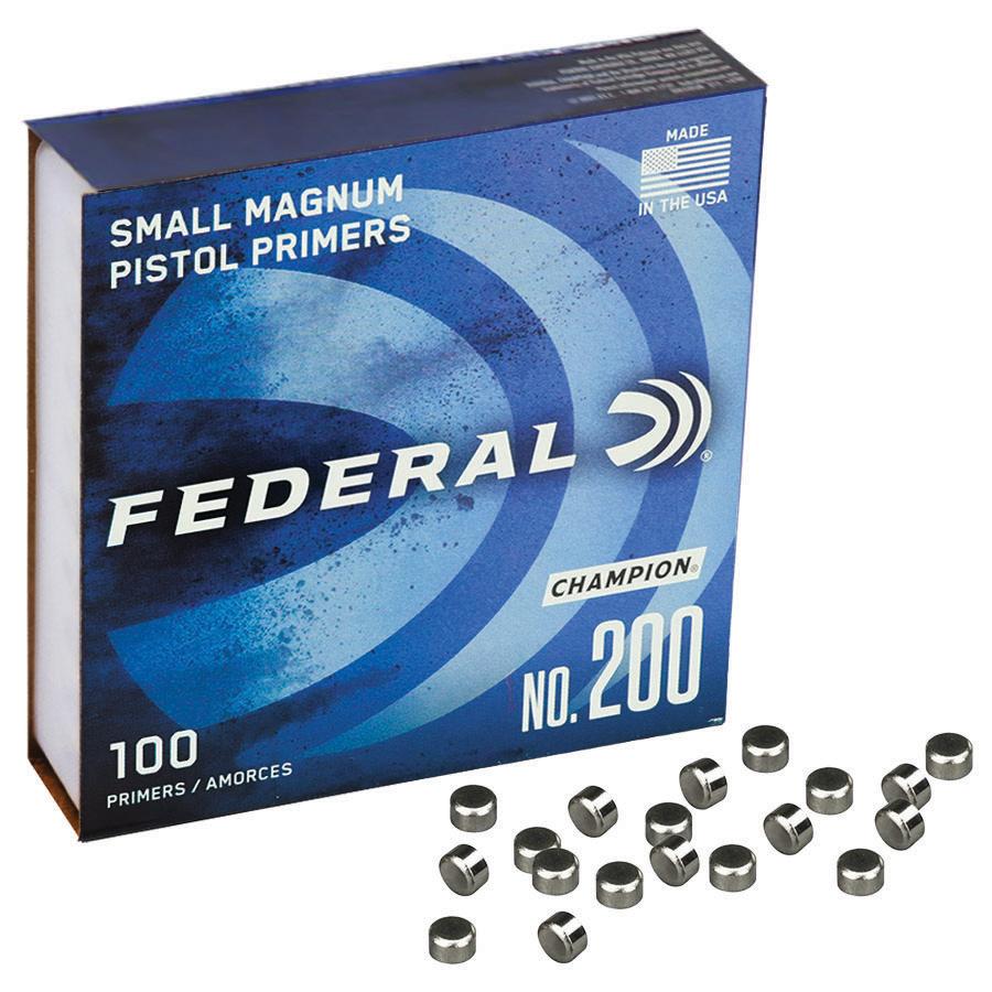 Federal Premium Champion Centerfire Primers Mag Small Pistol 1000/ct Picture of Federal Cartridge Co. FEDERAL CHAMPION CENTERFIRE SMALL MAGNUM PISTOL PRIMER 1000CT