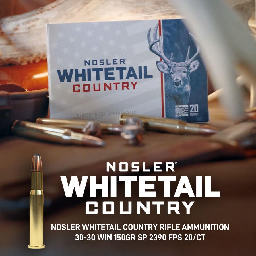 Nosler Whitetail Country Rifle Ammunition 30-30 Win 150gr SP 2390 fps 20/ct Picture of Nosler Bullets Inc. Nosler WCA-30-30 Win 150g SB RN (20ct) Ammo
