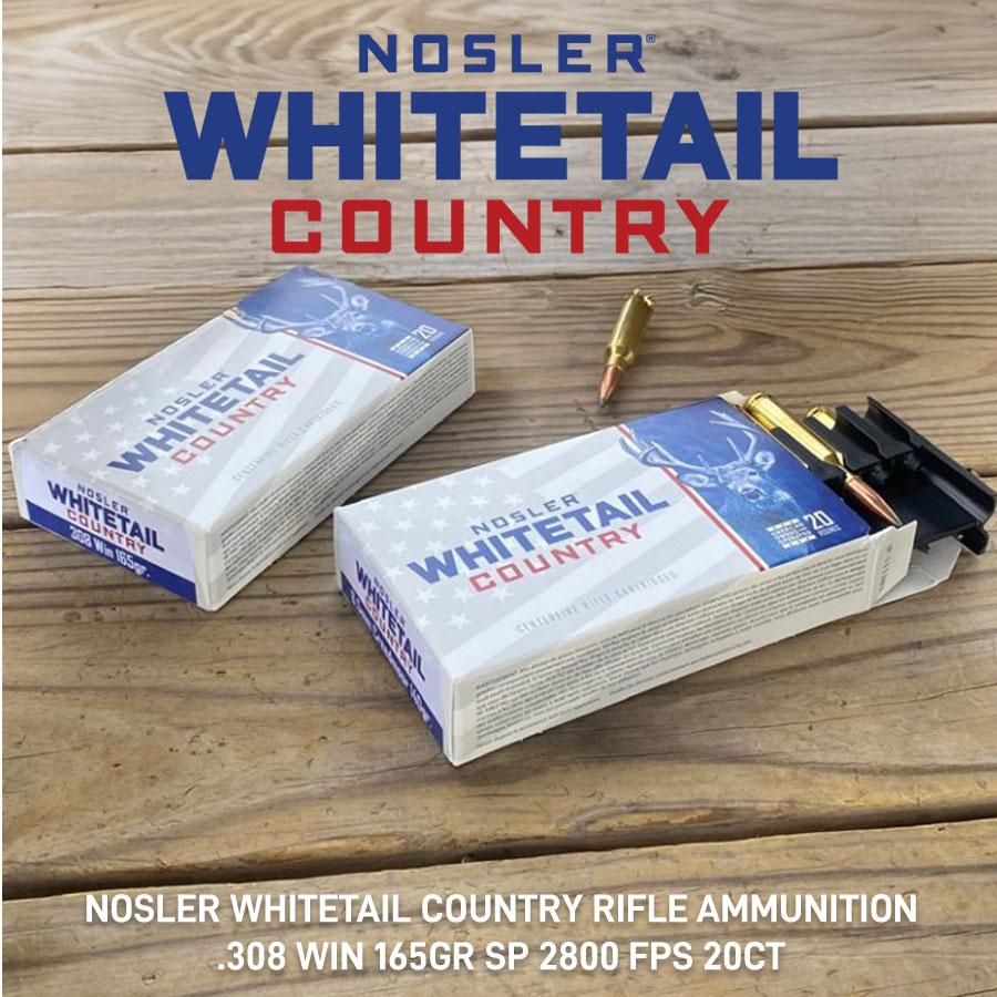 Nosler Whitetail Country Rifle Ammunition .308 Win 165gr SP 2800 fps 20/ct Picture of Nosler Bullets Inc. Nosler WCA-308 Win 165g SB SP (20ct) Ammo