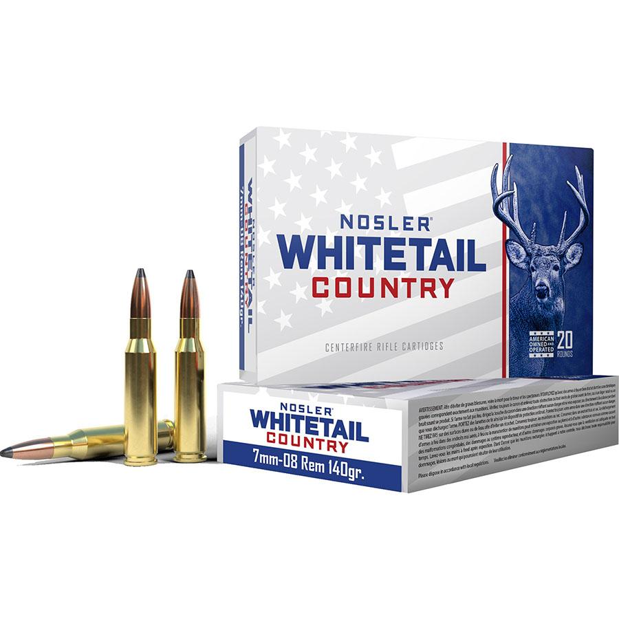 Nosler Whitetail Country Rifle Ammunition 7mm-08 Rem 140gr SP 2825 fps 20/ct Picture of Nosler Bullets Inc. Nosler WCA-7mm-08 Rem 140g SB SP (20ct) Ammo