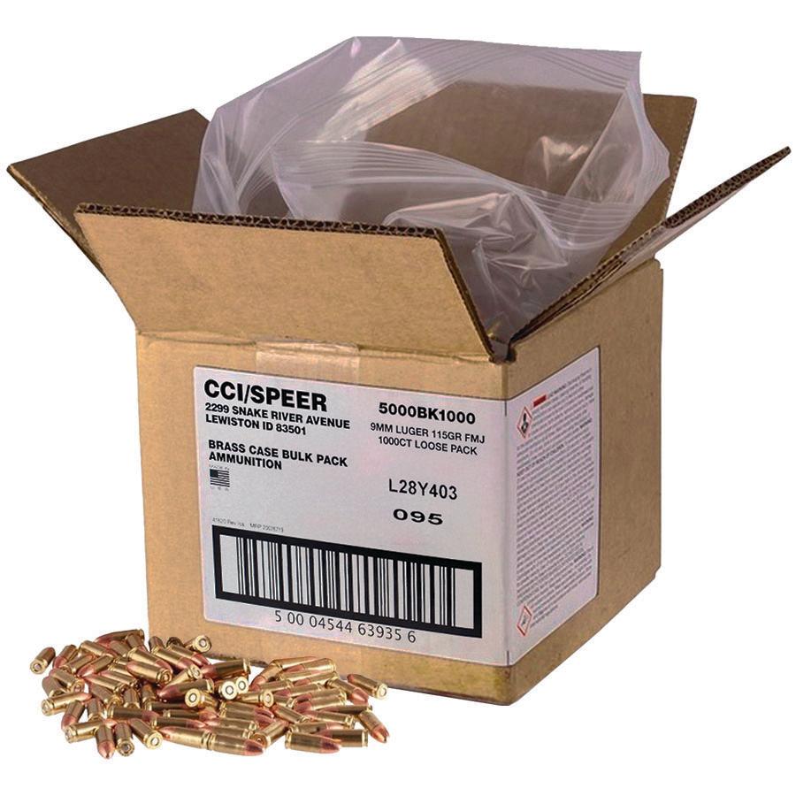 CCI Blazer Brass Handgun Ammunition 9mm Luger 115 gr FMJ 1145 fps 1000/ct Loose Bulk Pack Picture of Cci CCI 9mm 115gr FMJ 1000 rds Bulk Pack