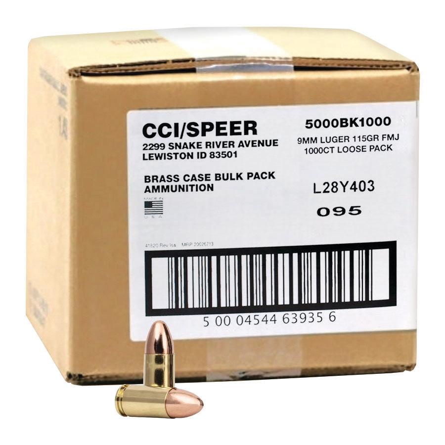 CCI Blazer Brass Handgun Ammunition 9mm Luger 115 gr FMJ 1145 fps 1000/ct Loose Bulk Pack Picture of Cci CCI 9mm 115gr FMJ 1000 rds Bulk Pack