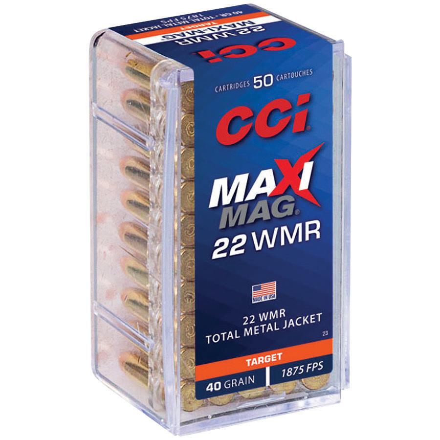 CCI  Maxi-Mag Rimfire Ammunition .22 WMR 40 gr. TMJ 1875 fps 50/ct Picture of Cci CCI WMR MAXI MAG 40GR TMJ AMMO 50RD