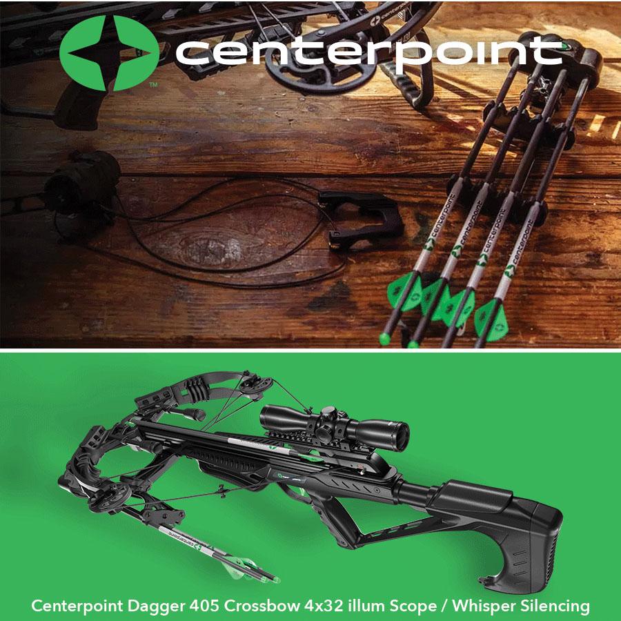Centerpoint Dagger 405 Crossbow 4x32 illum Scope / Whisper Silencing & Accessories Package Picture of Ravin Crossbows Centerpoint Dagger 405 Crossbow