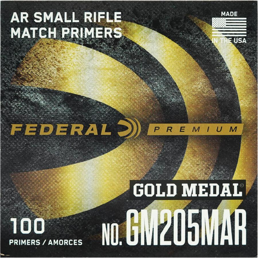 Federal Premium Gold Medal Centerfire Primers AR Small Rifle Match 1000/ct Picture of Federal Cartridge Co. FEDERAL PREMIUM GOLD MEDAL MATCH CENTERFIRE SM RIFLE PRIMER AR RFLE 1000CT