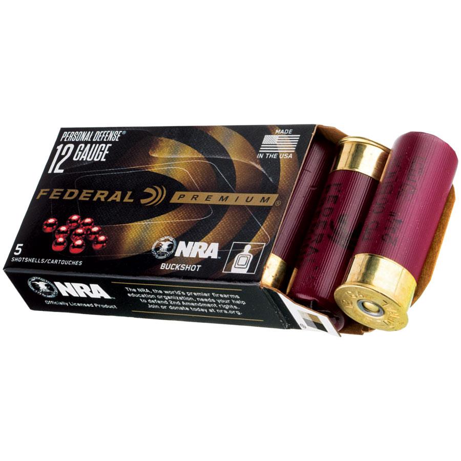 Federal Premium Personal Defense Shotshells 12 ga 2-3/4" 9 plts #00 1145 fps 5/ct Picture of Federal Cartridge Co. FEDERAL PREMIUM PERSONAL DEFENSE SS 12GA 2-3/4" 9 PLTS-00 BUCK AMMO 5RD