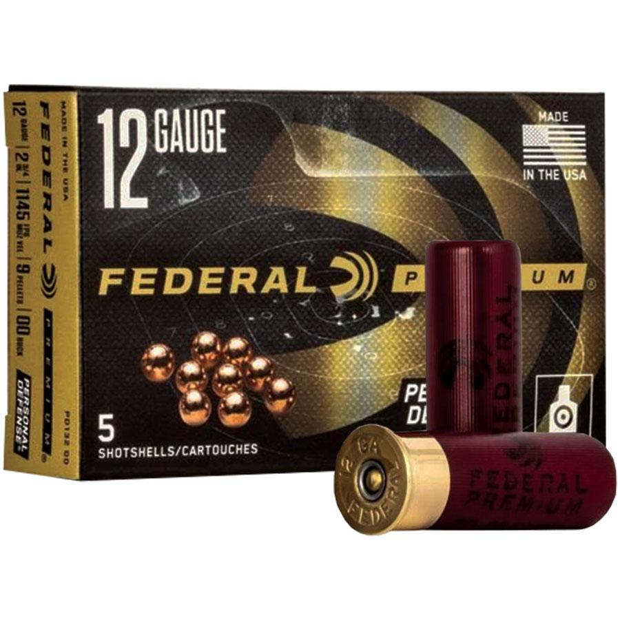 Federal Premium Personal Defense Shotshells 12 ga 2-3/4" 9 plts #00 1145 fps 5/ct Picture of Federal Cartridge Co. FEDERAL PREMIUM PERSONAL DEFENSE SS 12GA 2-3/4" 9 PLTS-00 BUCK AMMO 5RD