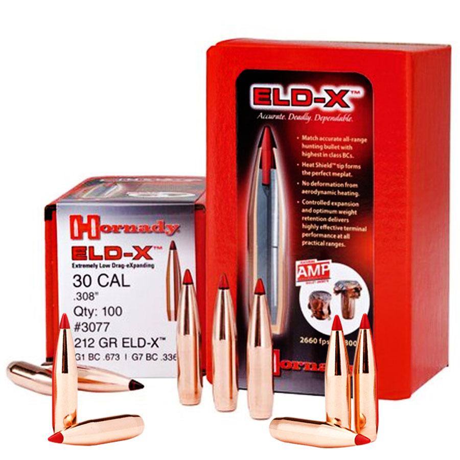 Hornady ELD-X Bullets with Heat Shield Tip .30 cal .308" 212 gr 100/ct Picture of Hornady Mfg 30 CAL .308 212 GR ELD-X