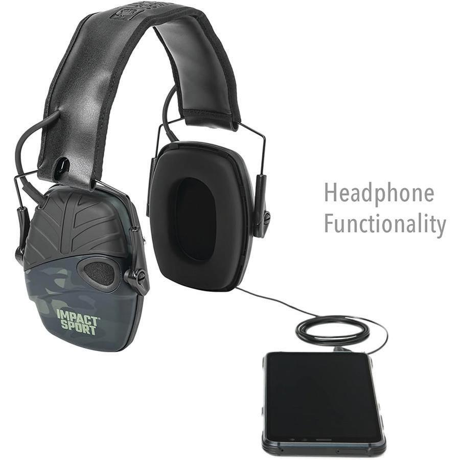 Impact Sport Electronic Earmuff NRR 22db Multi-Cam Black - Howard Leight by Honeywell Picture of Honeywell Safety Products USA IMPACT SPORT MULTI-CAM BLACK ELECTRONIC EARMUFF
