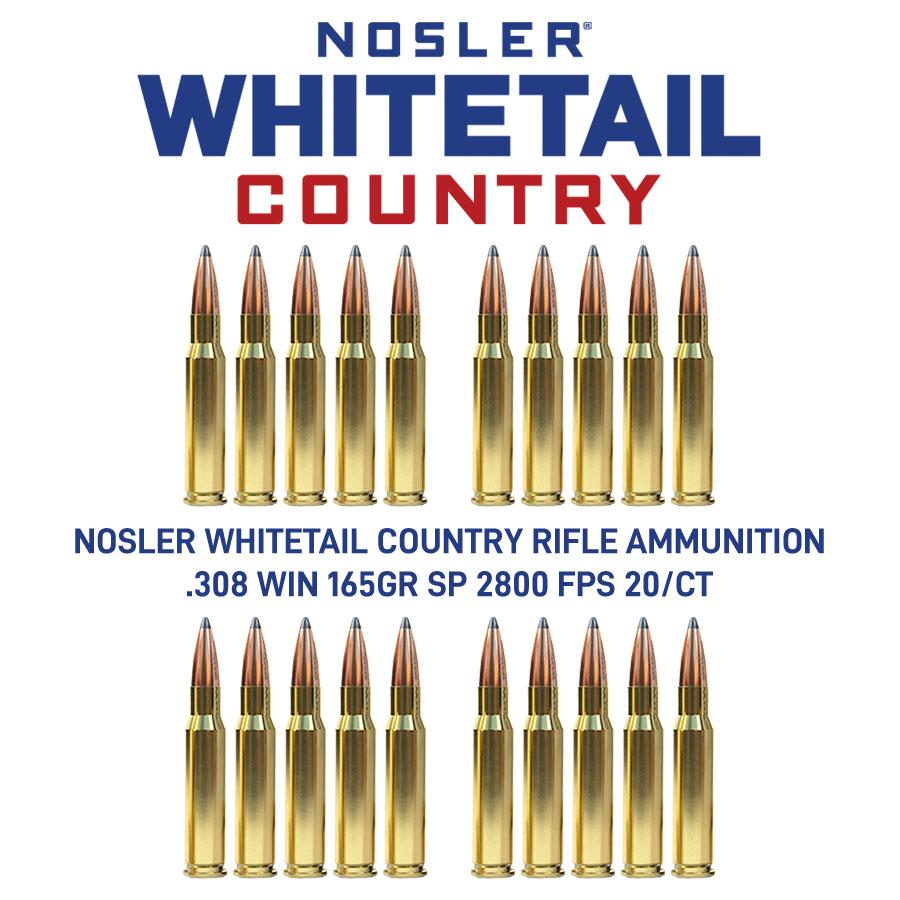 Nosler Whitetail Country Rifle Ammunition .308 Win 165gr SP 2800 fps 20/ct Picture of Nosler Bullets Inc. Nosler WCA-308 Win 165g SB SP (20ct) Ammo