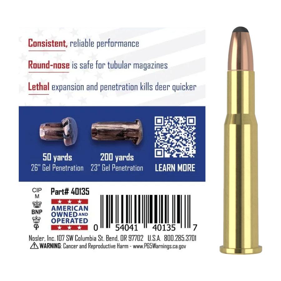 Nosler Whitetail Country Rifle Ammunition 30-30 Win 150gr SP 2390 fps 20/ct Picture of Nosler Bullets Inc. Nosler WCA-30-30 Win 150g SB RN (20ct) Ammo