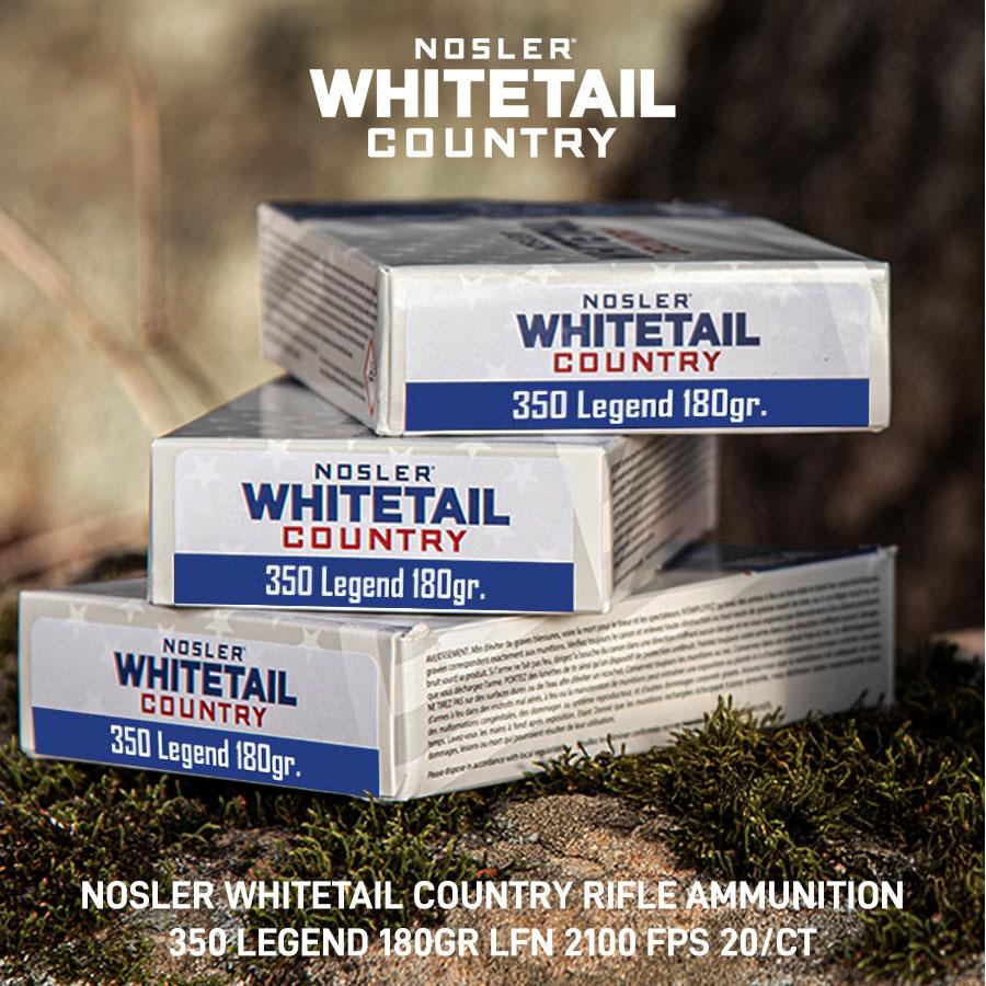 Nosler Whitetail Country Rifle Ammunition 350 Legend 180gr LFN 2100 fps 20/ct Picture of Nosler Bullets Inc. Nosler WCA-350 Legend 180g SW (20ct) Ammo