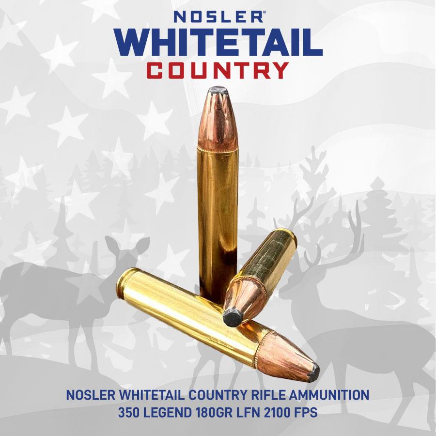 Nosler Whitetail Country Rifle Ammunition 350 Legend 180gr LFN 2100 fps 20/ct Picture of Nosler Bullets Inc. Nosler WCA-350 Legend 180g SW (20ct) Ammo