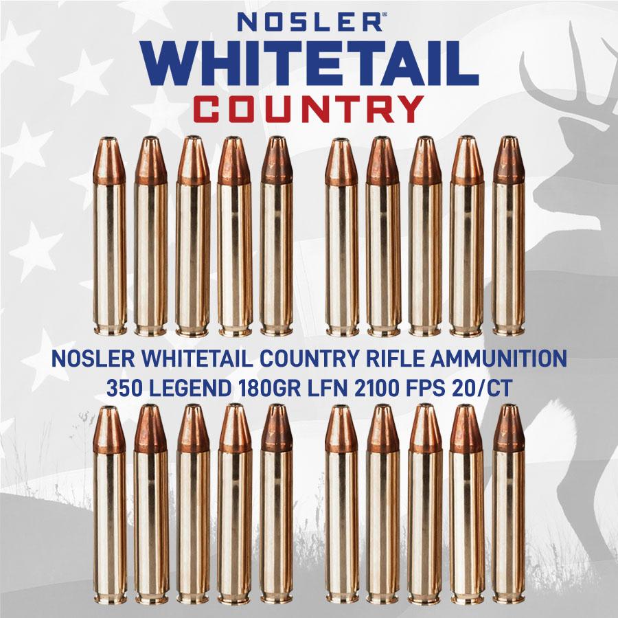 Nosler Whitetail Country Rifle Ammunition 350 Legend 180gr LFN 2100 fps 20/ct Picture of Nosler Bullets Inc. Nosler WCA-350 Legend 180g SW (20ct) Ammo