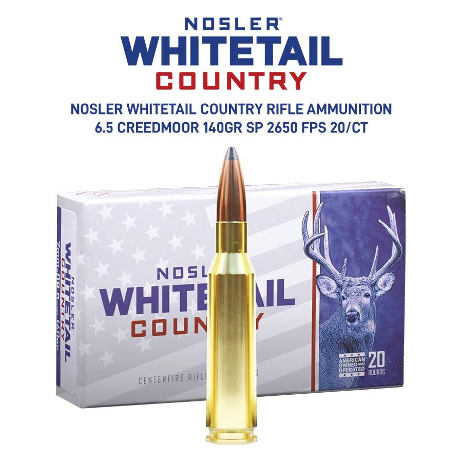 Nosler Whitetail Country Rifle Ammunition 6.5  Creedmoor 140gr SP 2650 fps 20/ct Picture of Nosler Bullets Inc. Nosler WCA-6.5mm Creedmoor 140g SB SP (20ct) Ammo