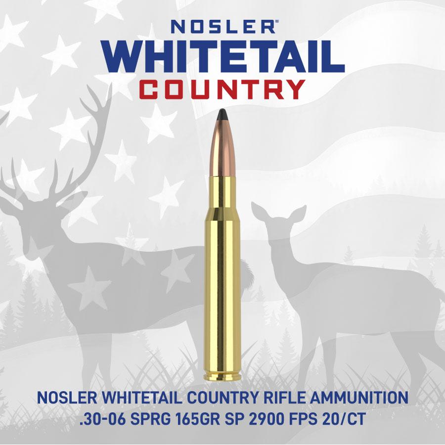 Nosler Whitetail Country Rifle Ammunition .30-06 Sprg 165gr SP 2900 fps 20/ct Picture of Nosler Bullets Inc. Nosler WCA-30-06 Sprg 165g SB SP (20ct) Ammo