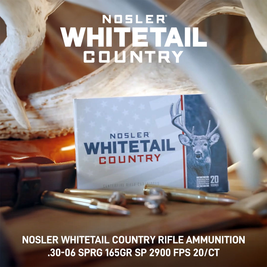 Nosler Whitetail Country Rifle Ammunition .30-06 Sprg 165gr SP 2900 fps 20/ct Picture of Nosler Bullets Inc. Nosler WCA-30-06 Sprg 165g SB SP (20ct) Ammo