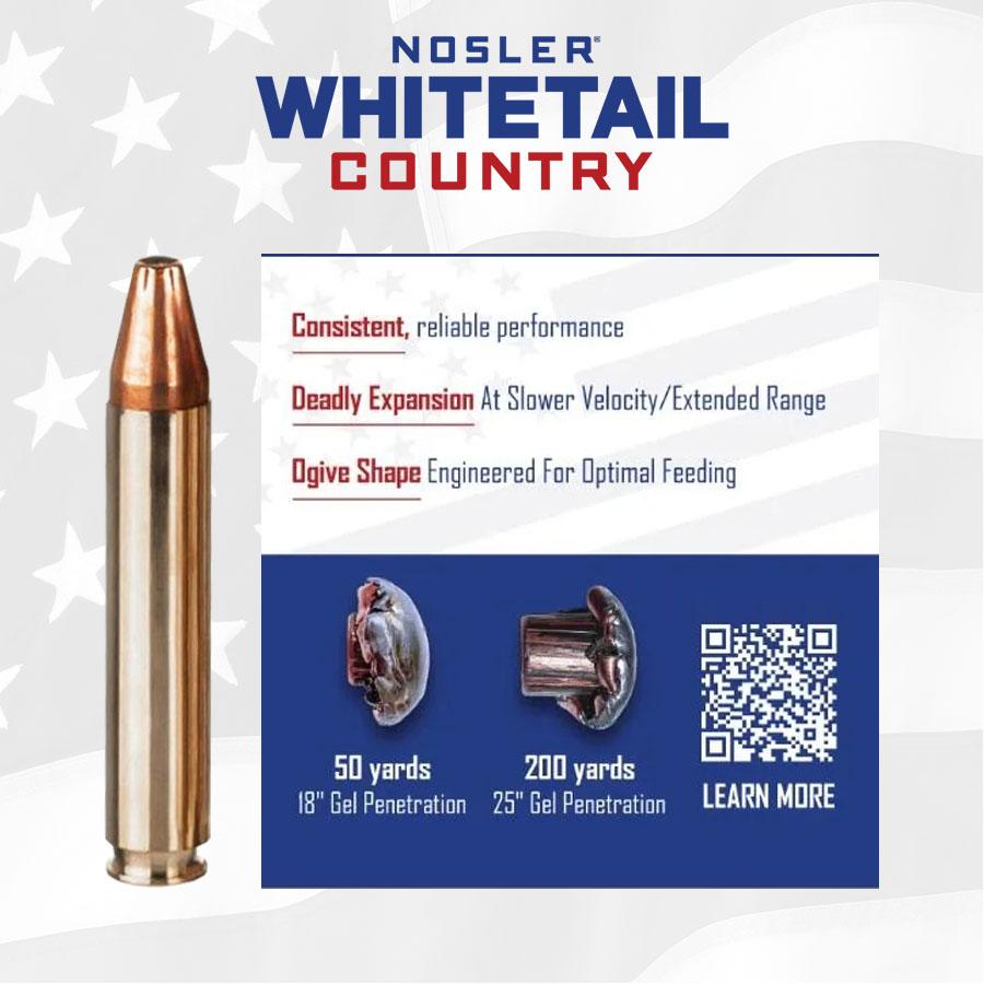 Nosler Whitetail Country Rifle Ammunition 350 Legend 180gr LFN 2100 fps 20/ct Picture of Nosler Bullets Inc. Nosler WCA-350 Legend 180g SW (20ct) Ammo