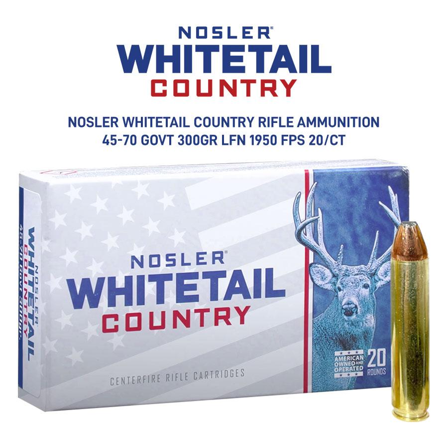 Nosler Whitetail Country Rifle Ammunition 45-70 Govt 300gr LFN 1950 fps 20/ct Picture of Nosler Bullets Inc. Nosler WCA-45-70 Govt 300g SW (20ct) Ammo