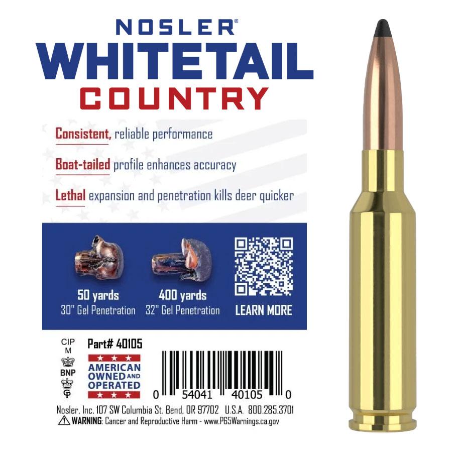Nosler Whitetail Country Rifle Ammunition 6.5  Creedmoor 140gr SP 2650 fps 20/ct Picture of Nosler Bullets Inc. Nosler WCA-6.5mm Creedmoor 140g SB SP (20ct) Ammo
