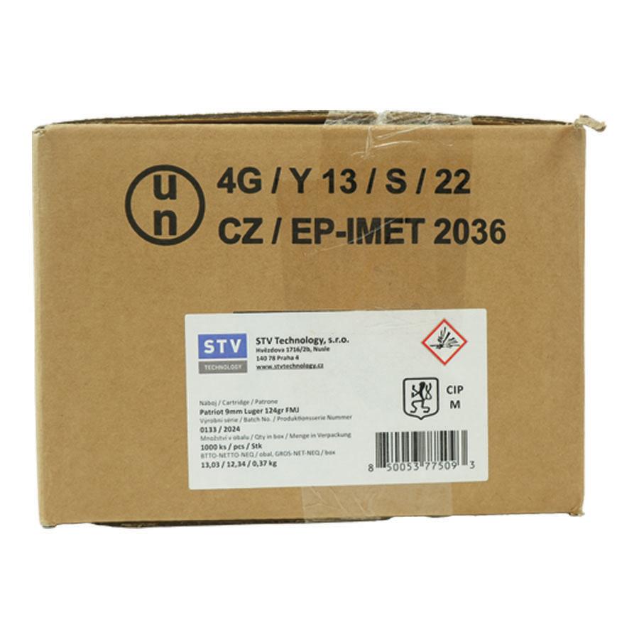 Patriot Sports Brass Case Handgun Ammunition 9mm Luger 124gr FMJ 1148 fps 1000/ct (Case of 20-50/ct Boxes) Picture of Patriot Sports LLC Patriot Sports 9mm 124gr FMJ Brass Case 1000 Round Case