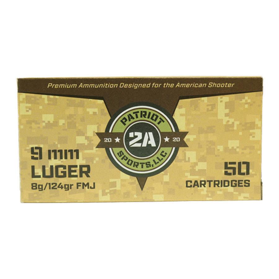Patriot Sports Brass Case Handgun Ammunition 9mm Luger 124gr FMJ 1148 fps 1000/ct (Case of 20-50/ct Boxes)