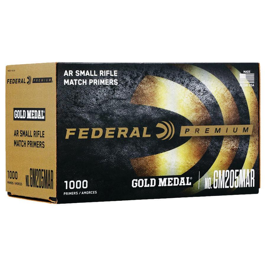 Federal Premium Gold Medal Centerfire Primers AR Small Rifle Match 1000/ct Picture of Federal Cartridge Co. FEDERAL PREMIUM GOLD MEDAL MATCH CENTERFIRE SM RIFLE PRIMER AR RFLE 1000CT