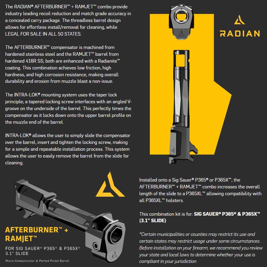 Radian Weapons Afterburner Compensator and Ramjet Barrel Combo for Sig P365 P365X 3.1" Slide Black Picture of Radian Weapons Radian Weapons AFTERBURNER+RAMJET Combo-Barrel & Compensator-Sig P365 Blk