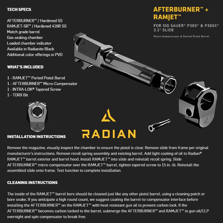 Radian Weapons Afterburner Compensator and Ramjet Barrel Combo for Sig P365 P365X 3.1" Slide Black Picture of Radian Weapons Radian Weapons AFTERBURNER+RAMJET Combo-Barrel & Compensator-Sig P365 Blk