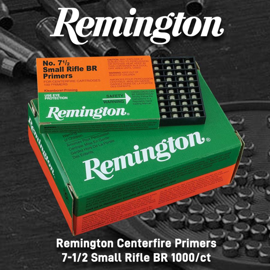 Remington Centerfire Primers-7-1/2 Small Rifle BR 1000/ct Picture of Remington Bulk Components REMINGTON PRIMER 7-1/2 SMALL RIFLE BENCH REST 1000/CT