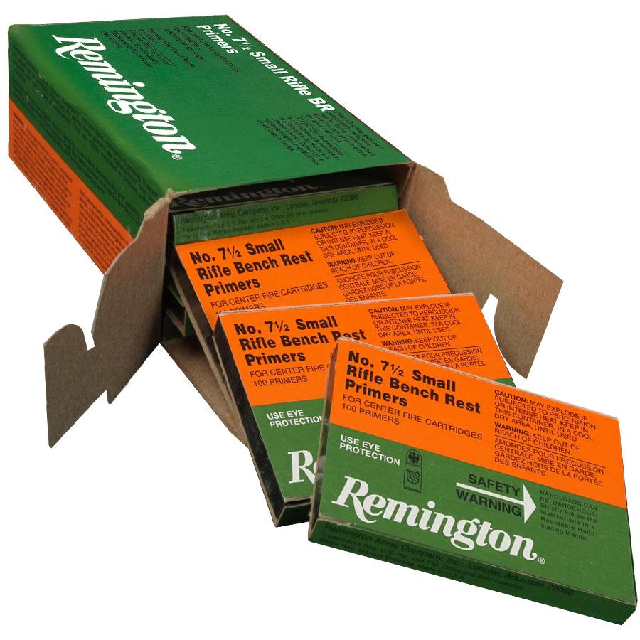 Remington Centerfire Primers-7-1/2 Small Rifle BR 1000/ct Picture of Remington Bulk Components REMINGTON PRIMER 7-1/2 SMALL RIFLE BENCH REST 1000/CT