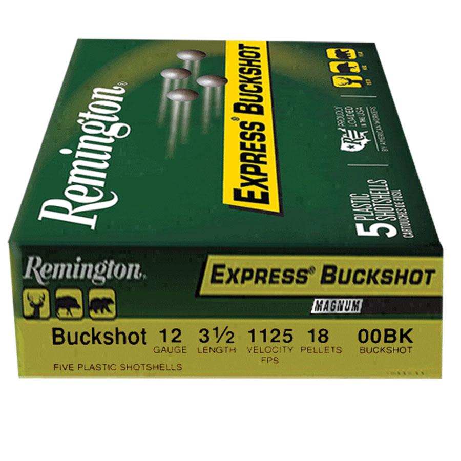 Remington Express Magnum Buckshot Shotshells 12 ga 3-1/2" 18 plts #00 1125 fps 5/ct Picture of Remington Arms Co. Inc. REMINGTON EXPRESS MAGNUM BUCKSHOT LOAD 12GA 3-1/2IN 18PEL 00 AMMO 5RD