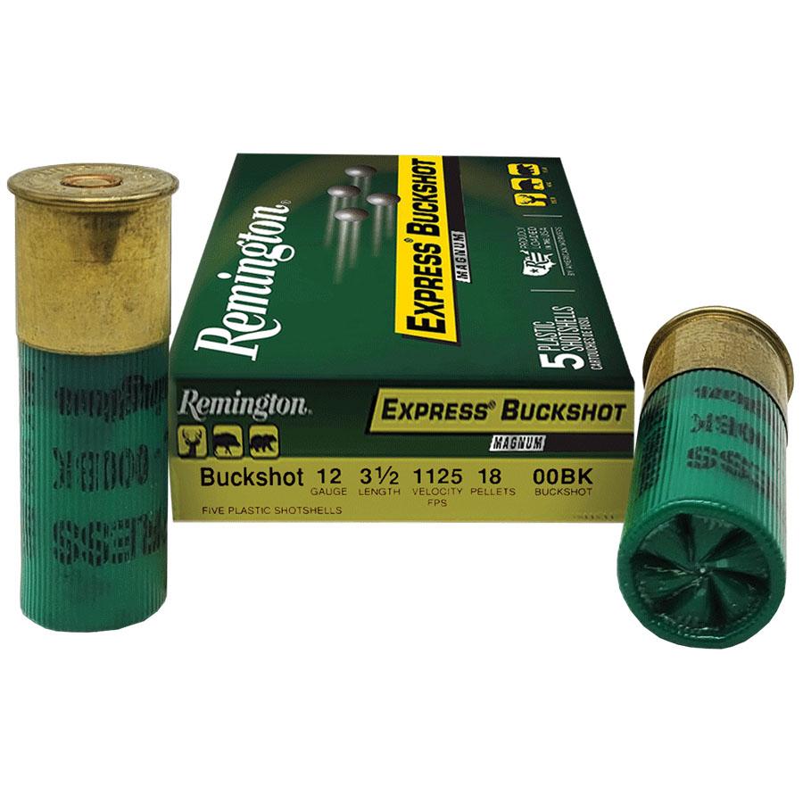 Remington Express Magnum Buckshot Shotshells 12 ga 3-1/2" 18 plts #00 1125 fps 5/ct Picture of Remington Arms Co. Inc. REMINGTON EXPRESS MAGNUM BUCKSHOT LOAD 12GA 3-1/2IN 18PEL 00 AMMO 5RD